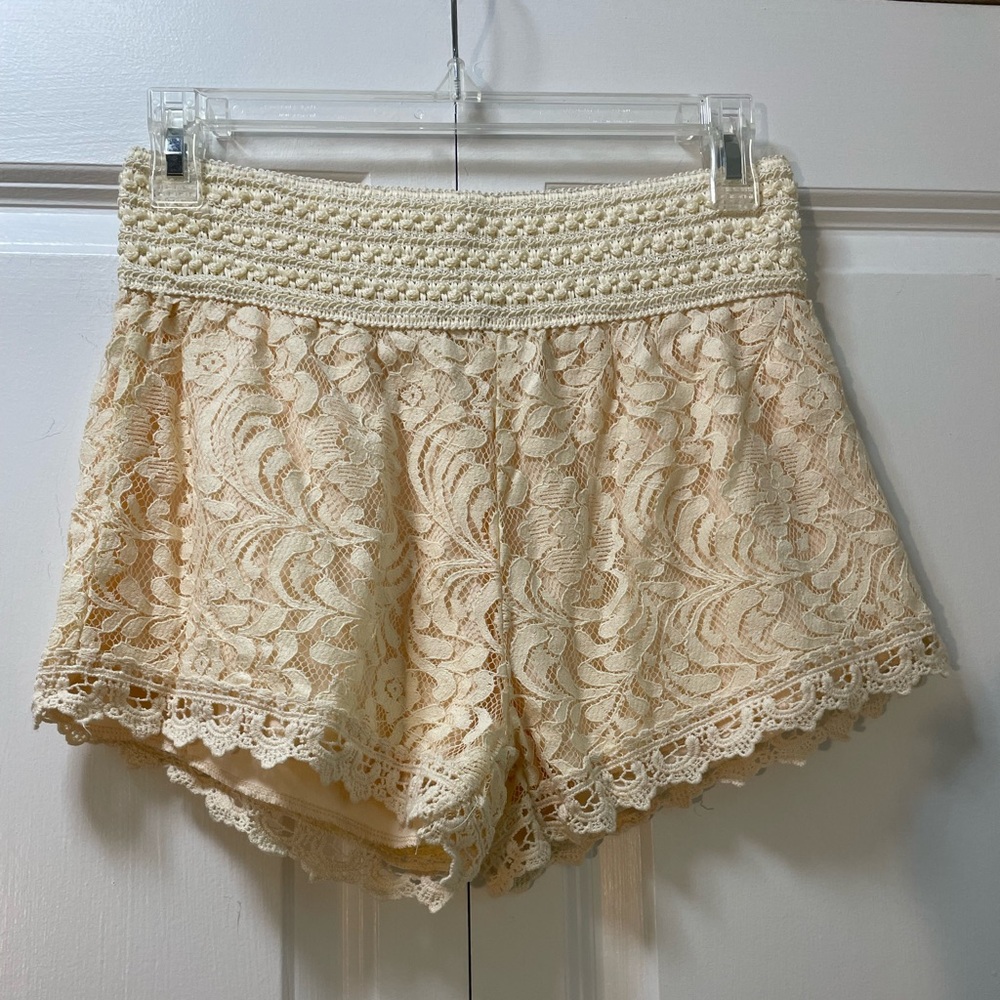 Poof! Brand Women’s Small Lace Booty Shorts, Lined, Elastic Waist Cotton Blend